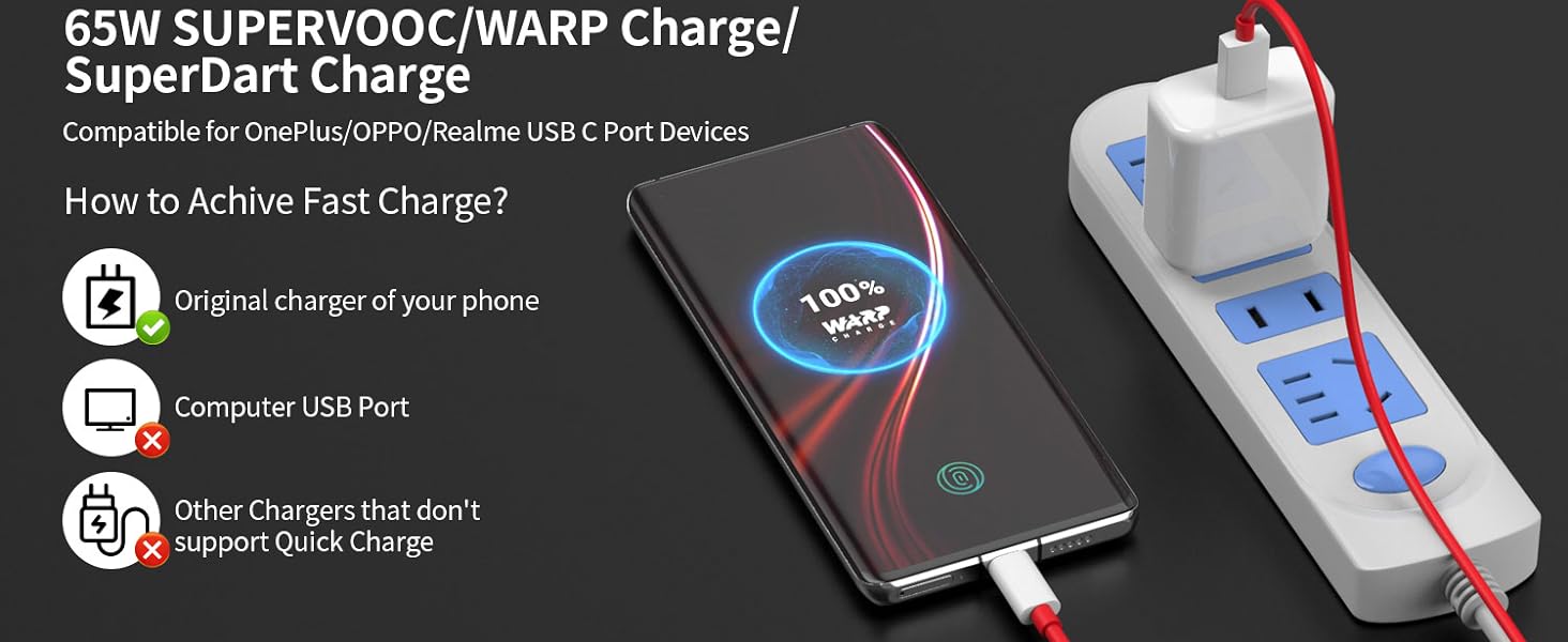 OnePlus Warp Charger, 65W Warp Fast Wall Charger Charging Cable for OnePlus 11 10 10T 9 Pro 9 9R 8T+